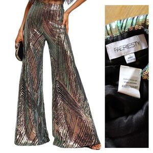 Faeriesty Sequin Disco Palazzo Pull On Pants Small Preowned Flawed